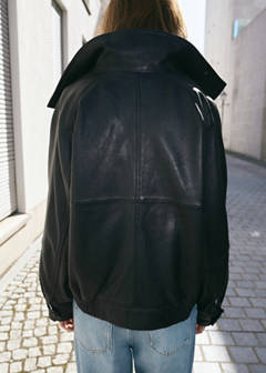 Oversized leather jacket with funnel neck — Chocolate 10