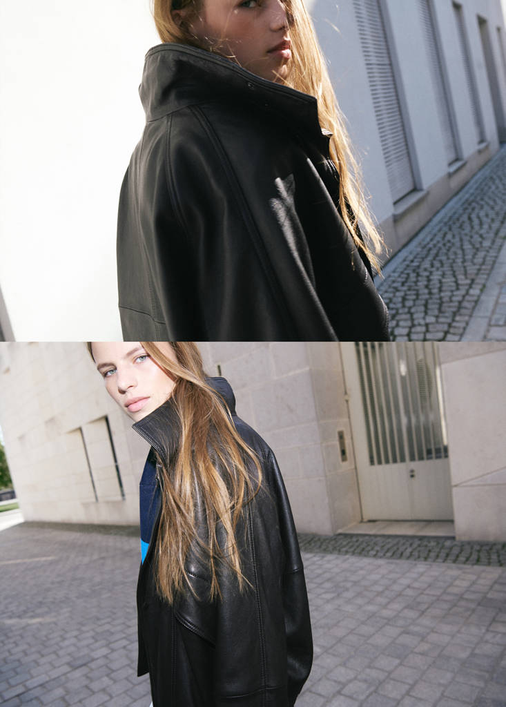 Oversized leather jacket with pockets — Chocolate