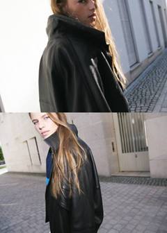 Oversized leather jacket with funnel neck — Chocolate 11