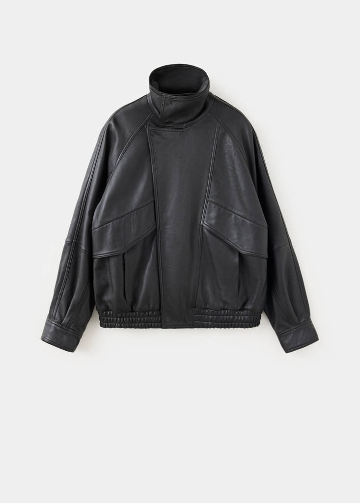 Oversized leather jacket with pockets — Chocolate
