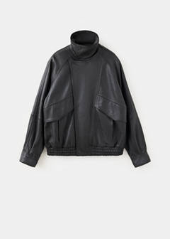 Oversized leather jacket with funnel neck — Chocolate 5