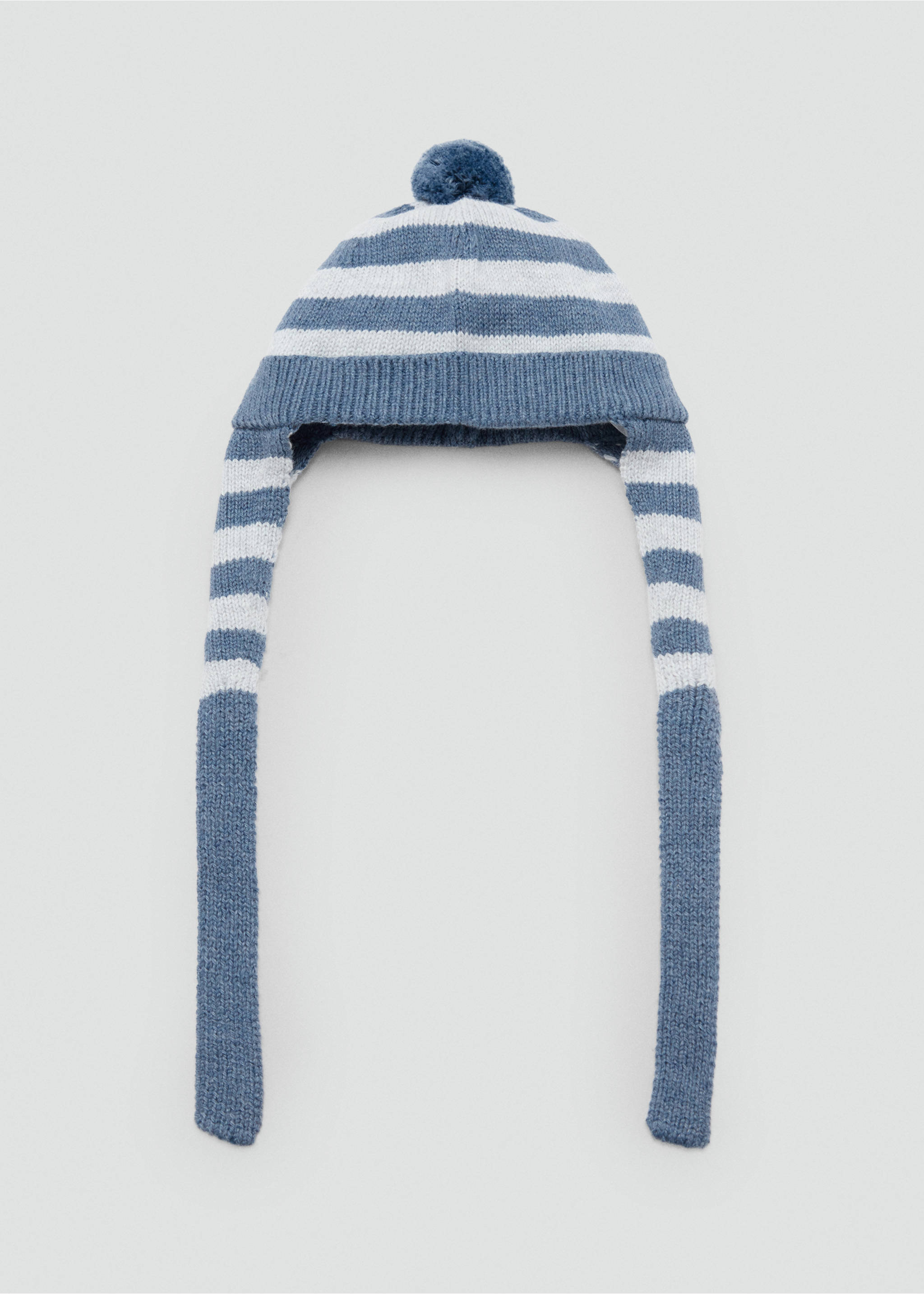 Gorro de punto de rayas azules y blancas con orejeras y pompón., Azul. Ref: 37046345-00.