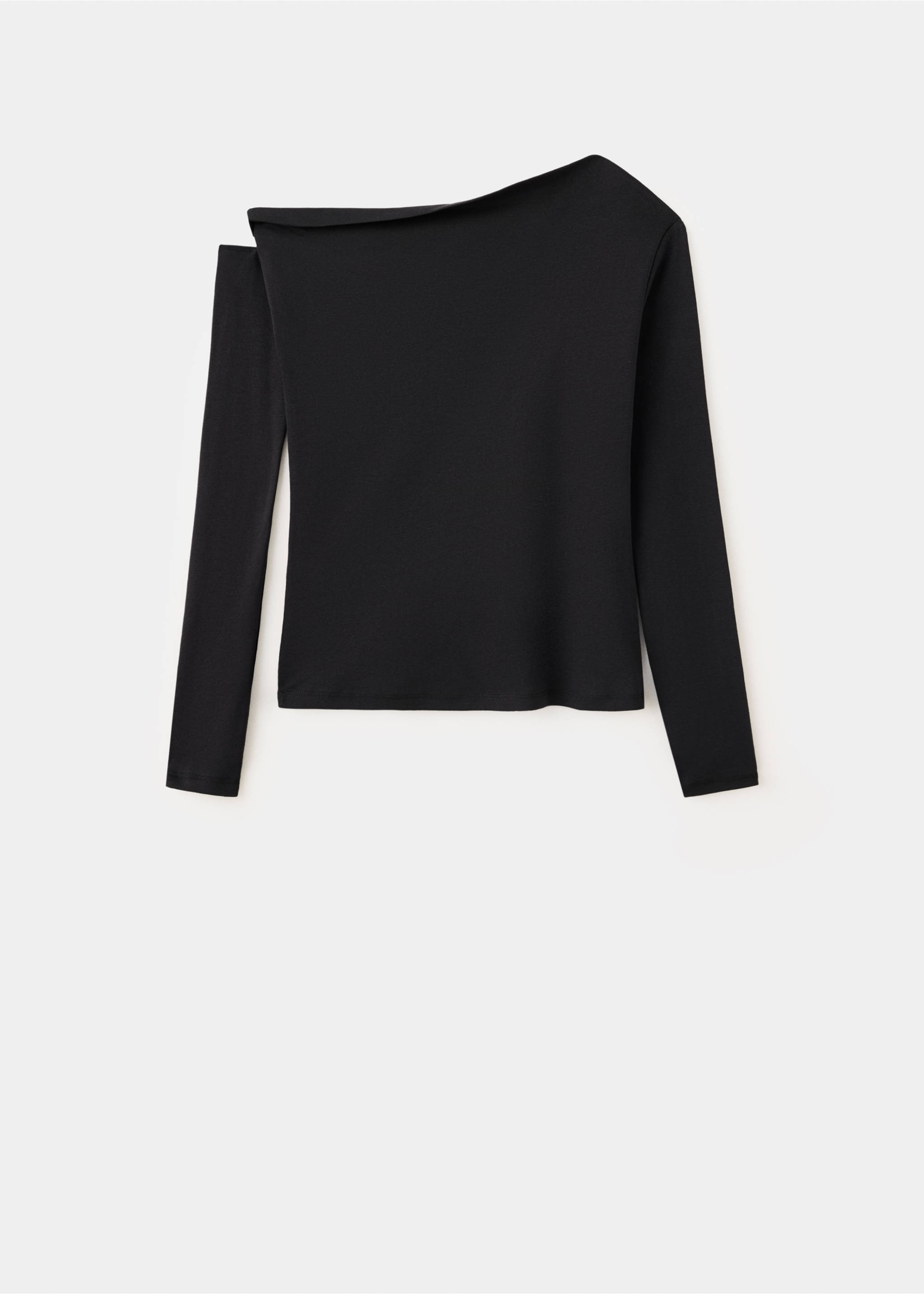 Asymmetric-neck cotton T-shirt - Article without model, Black. Ref: 37046346-00.