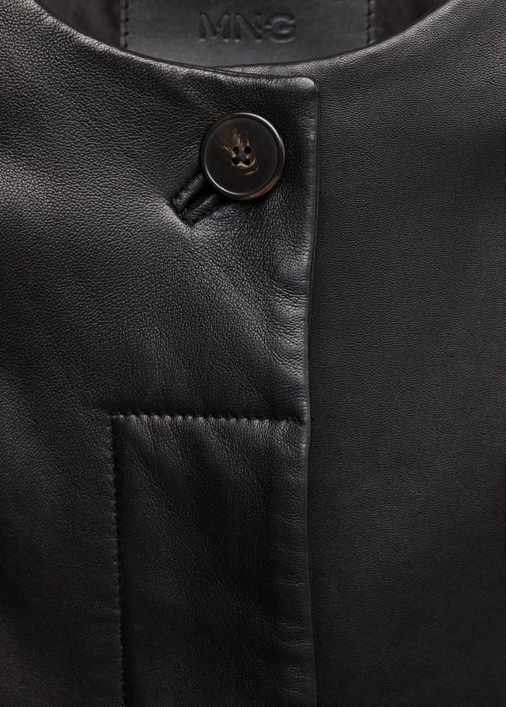 Leather round-neck blazer — Black