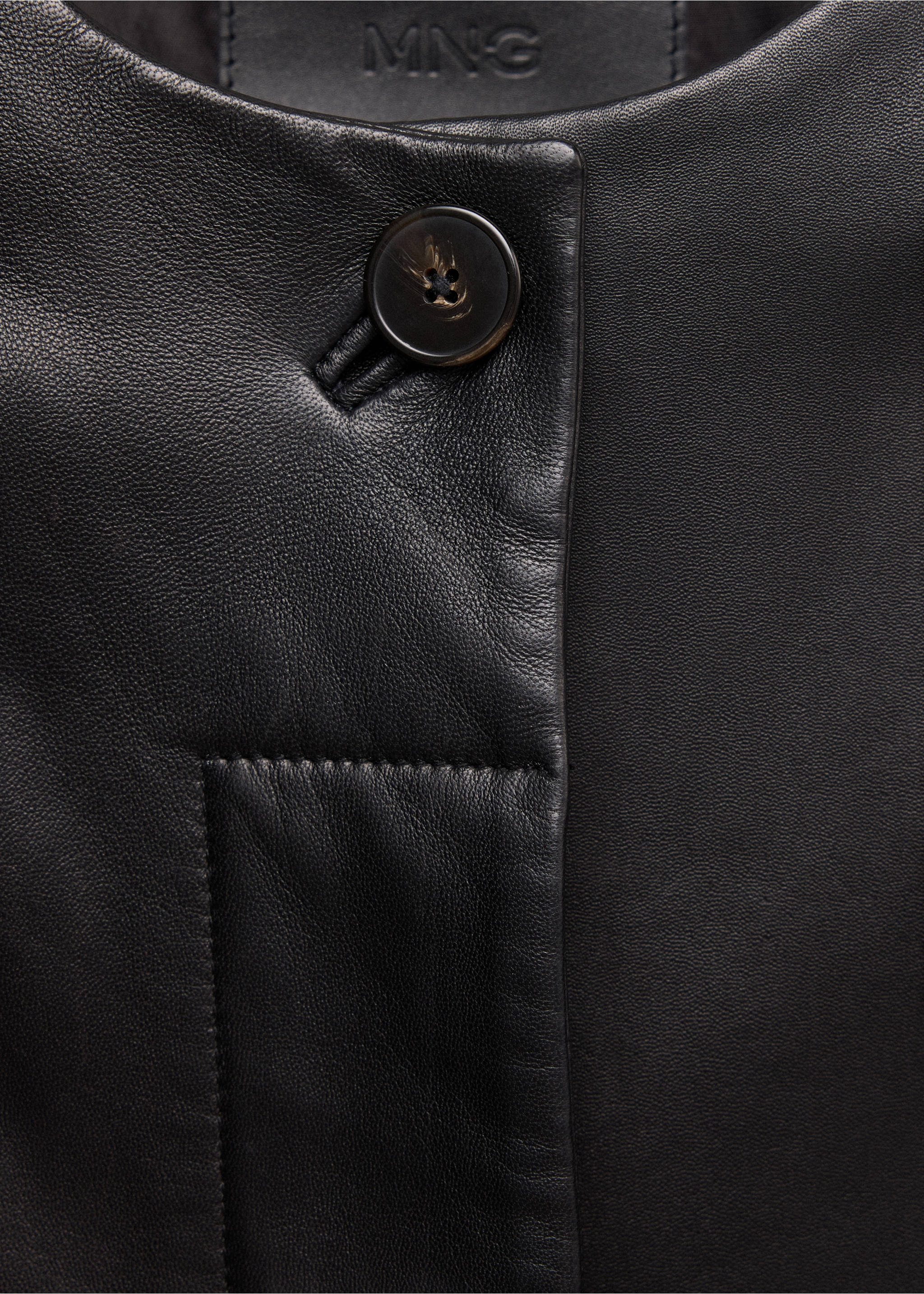 Round-neck leather blazer - Details of the article 8, Black. Ref: 37046348-00.
