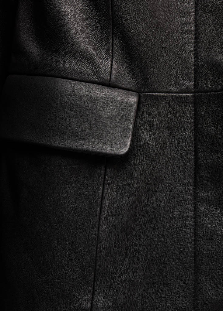 Leather round-neck blazer — Black