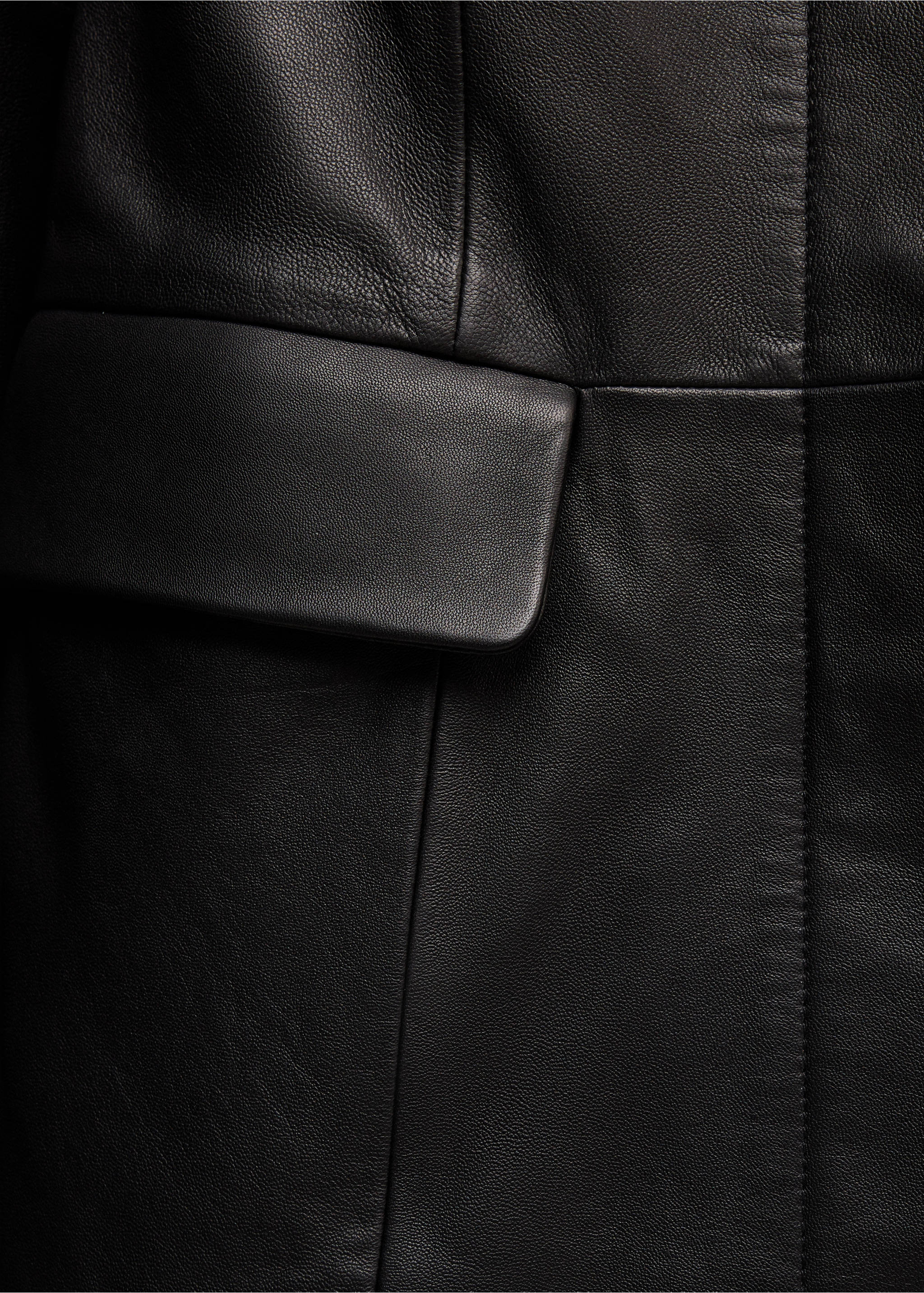 Round-neck leather blazer - Details of the article 0, Black. Ref: 37046348-00.