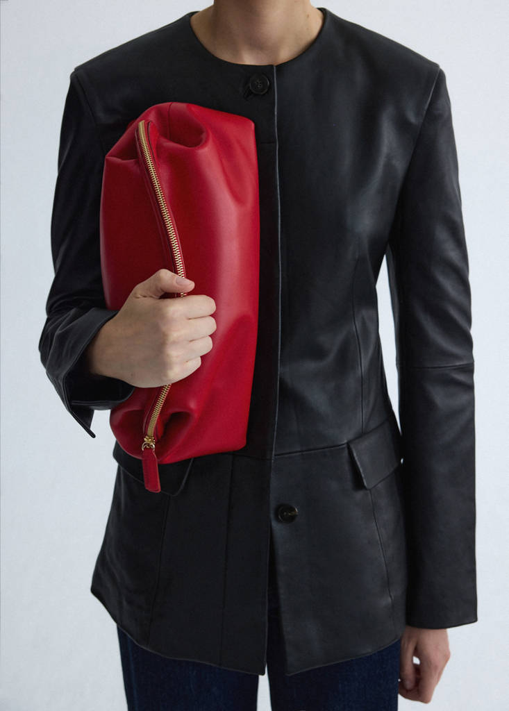 Leather round-neck blazer — Black