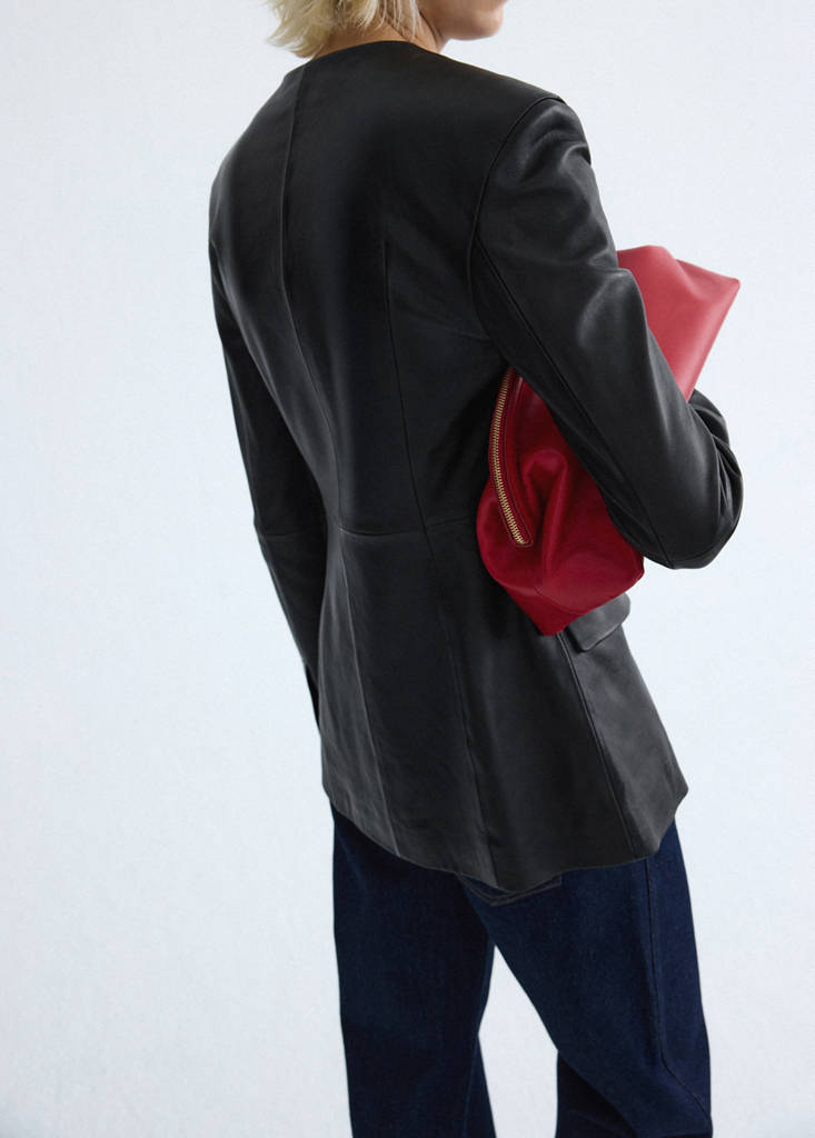 Leather round-neck blazer — Black