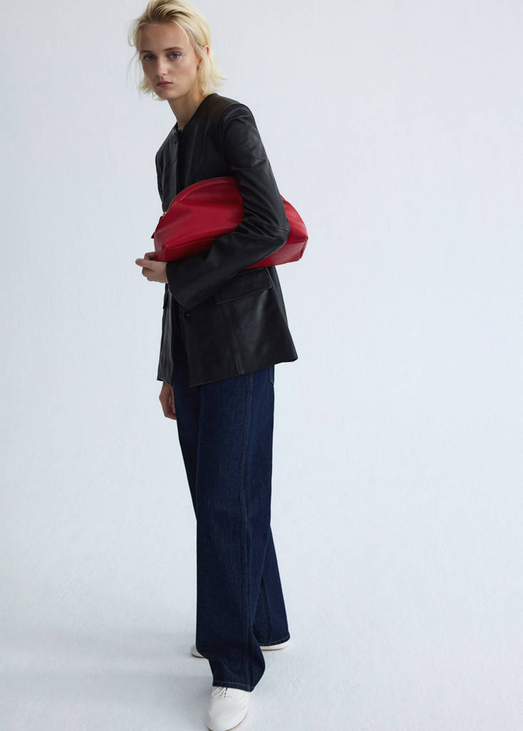 Leather round-neck blazer — Black
