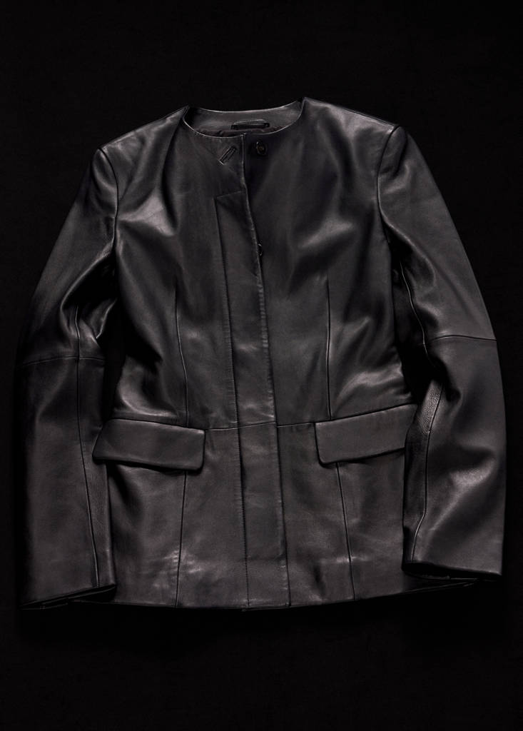 Leather round-neck blazer — Black