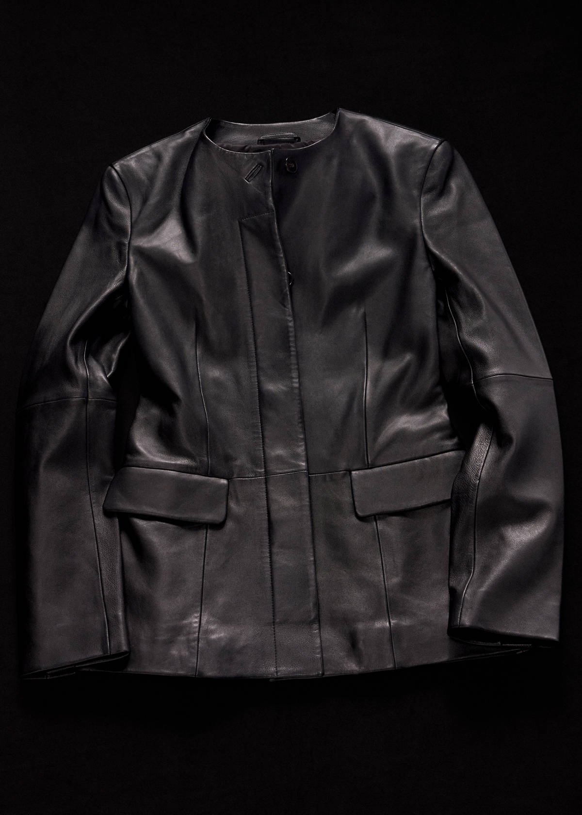 Leather round-neck blazer — Black