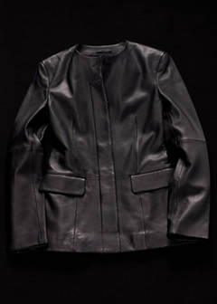 Leather round-neck blazer — Black 12