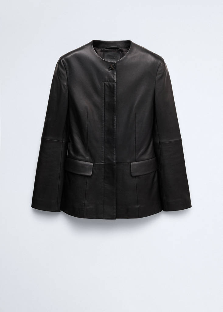 Leather round-neck blazer — Black