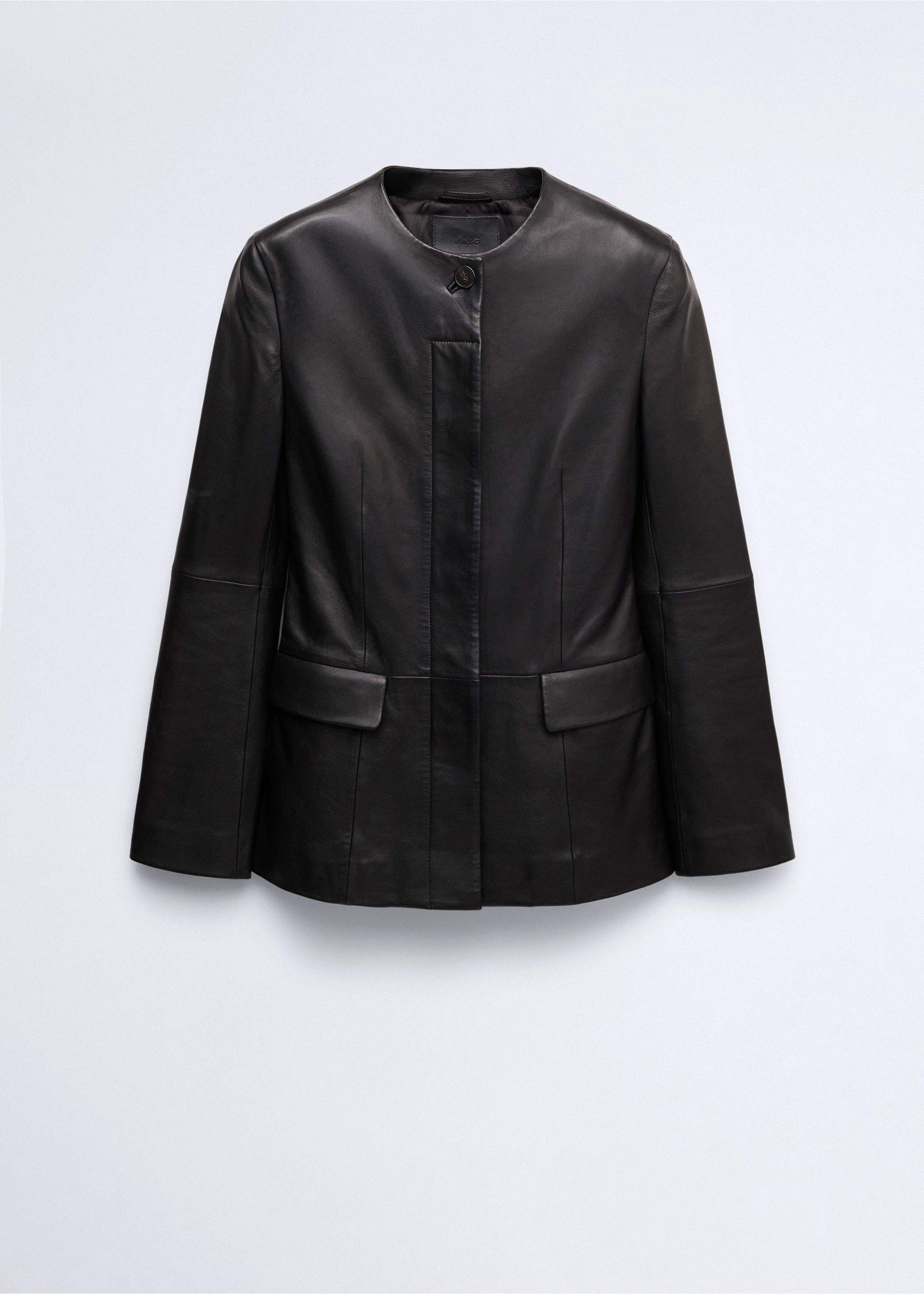 Round-neck leather blazer - Article without model, Black. Ref: 37046348-00.