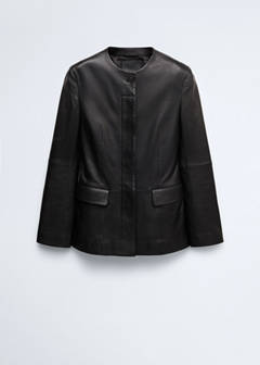 Leather round-neck blazer — Black 5