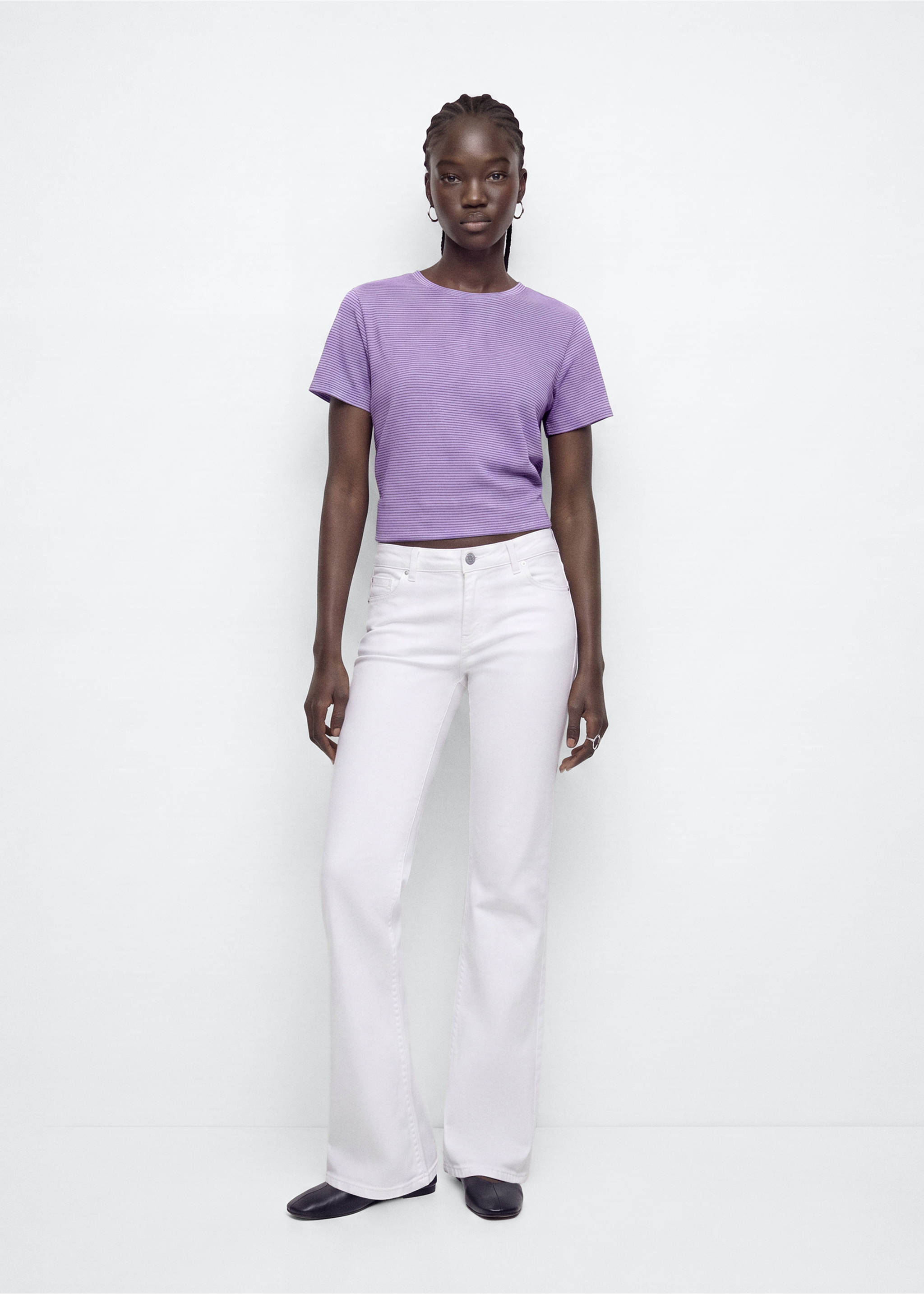 Fine-striped cotton T-shirt - General plane, Lilac. Ref: 37046352-00.