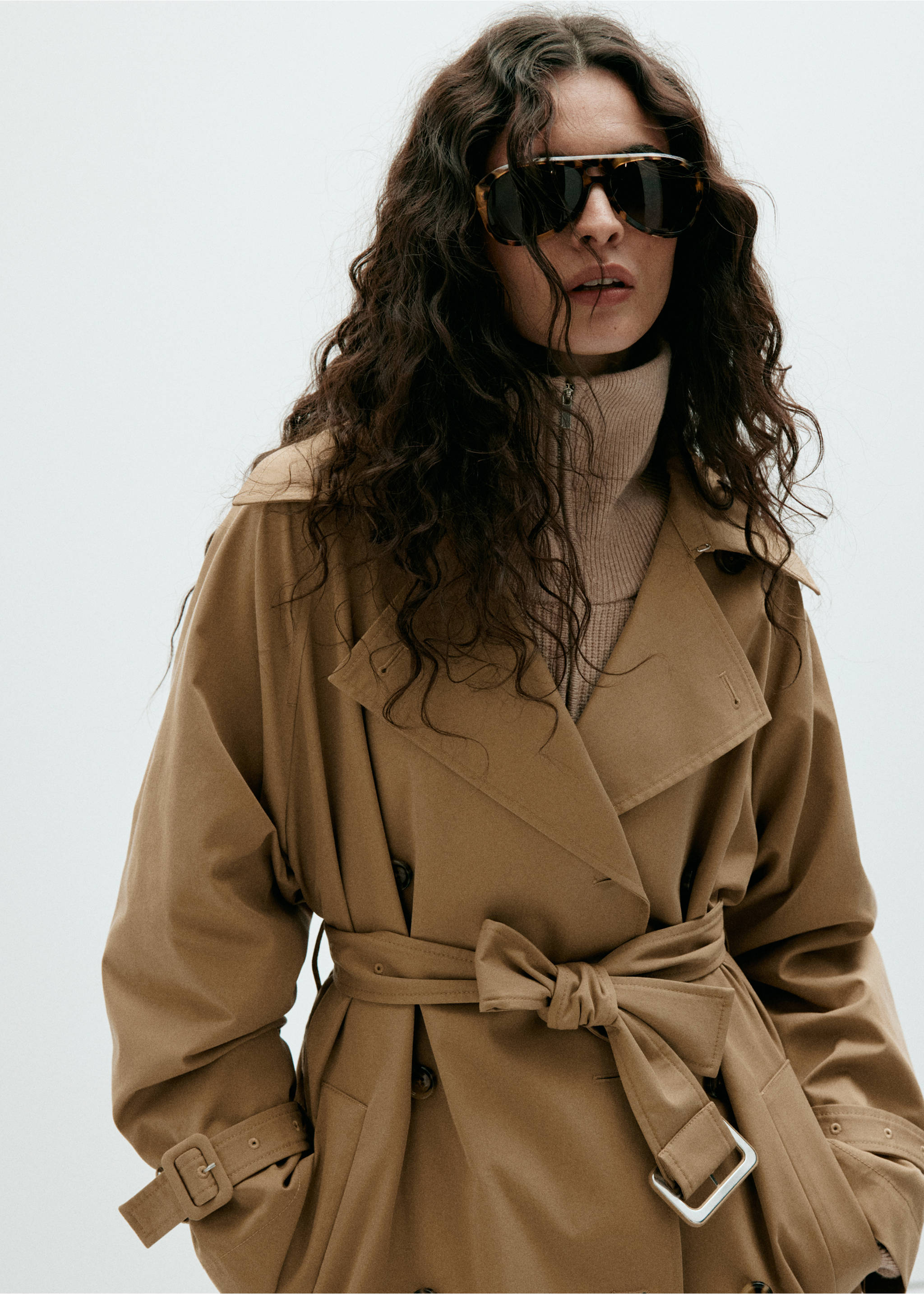 Trench midi ceinture - Plan moyen, Beige. Ref: 37046353-00.