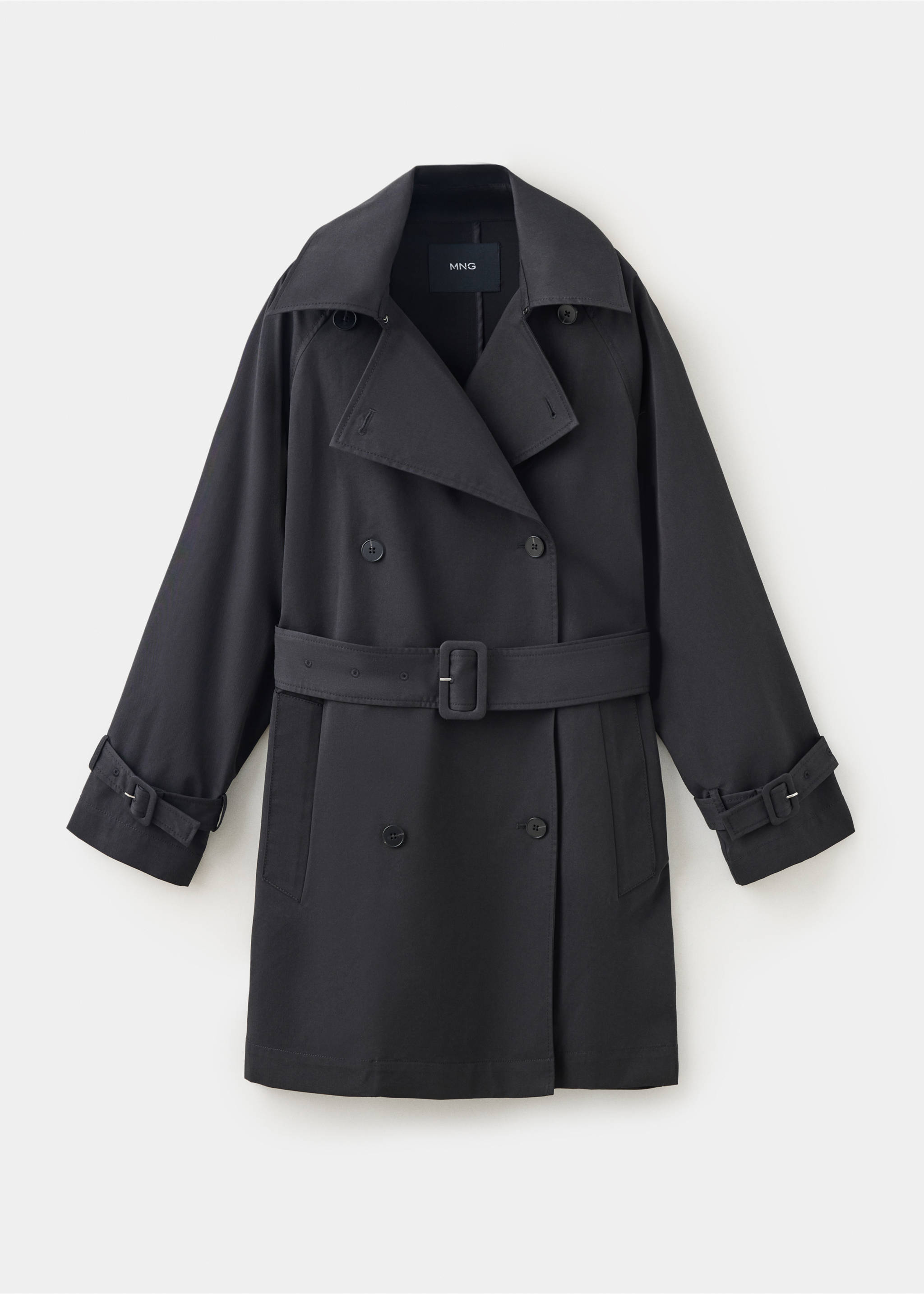 Trench midi ceinture - Article sans modèle, Noir. Ref: 37046353-00.