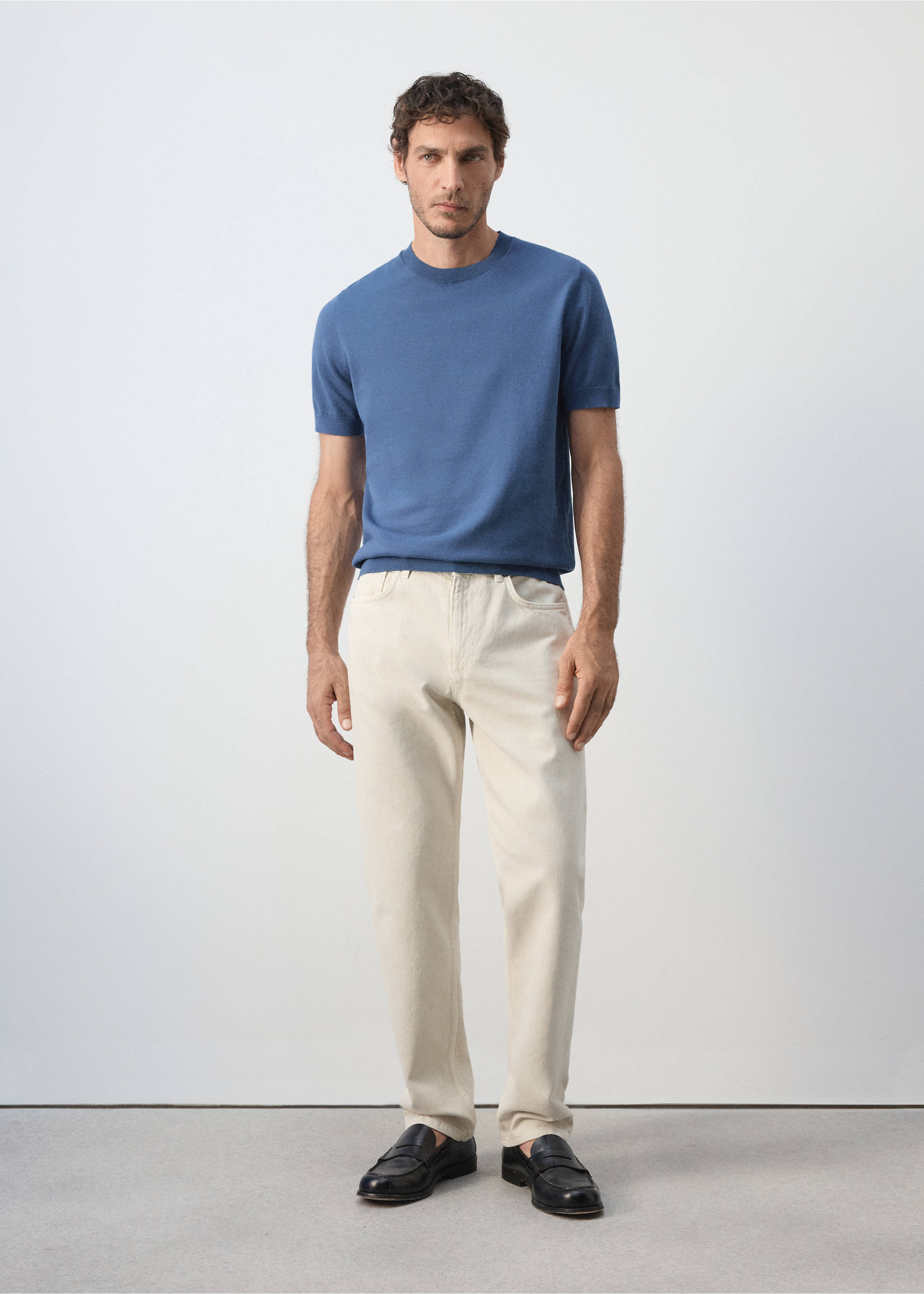 T-shirt 100 % coton en maille fine - Plan général, Bleu indigo. Ref: 37046357-00.