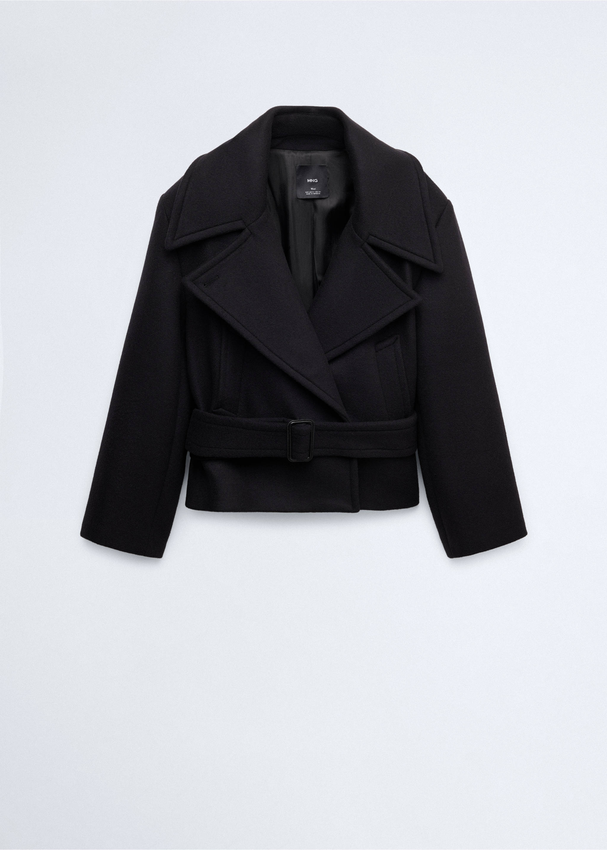 Manteau laine ceinture - Article sans modèle, Noir. Ref: 37046364-00.