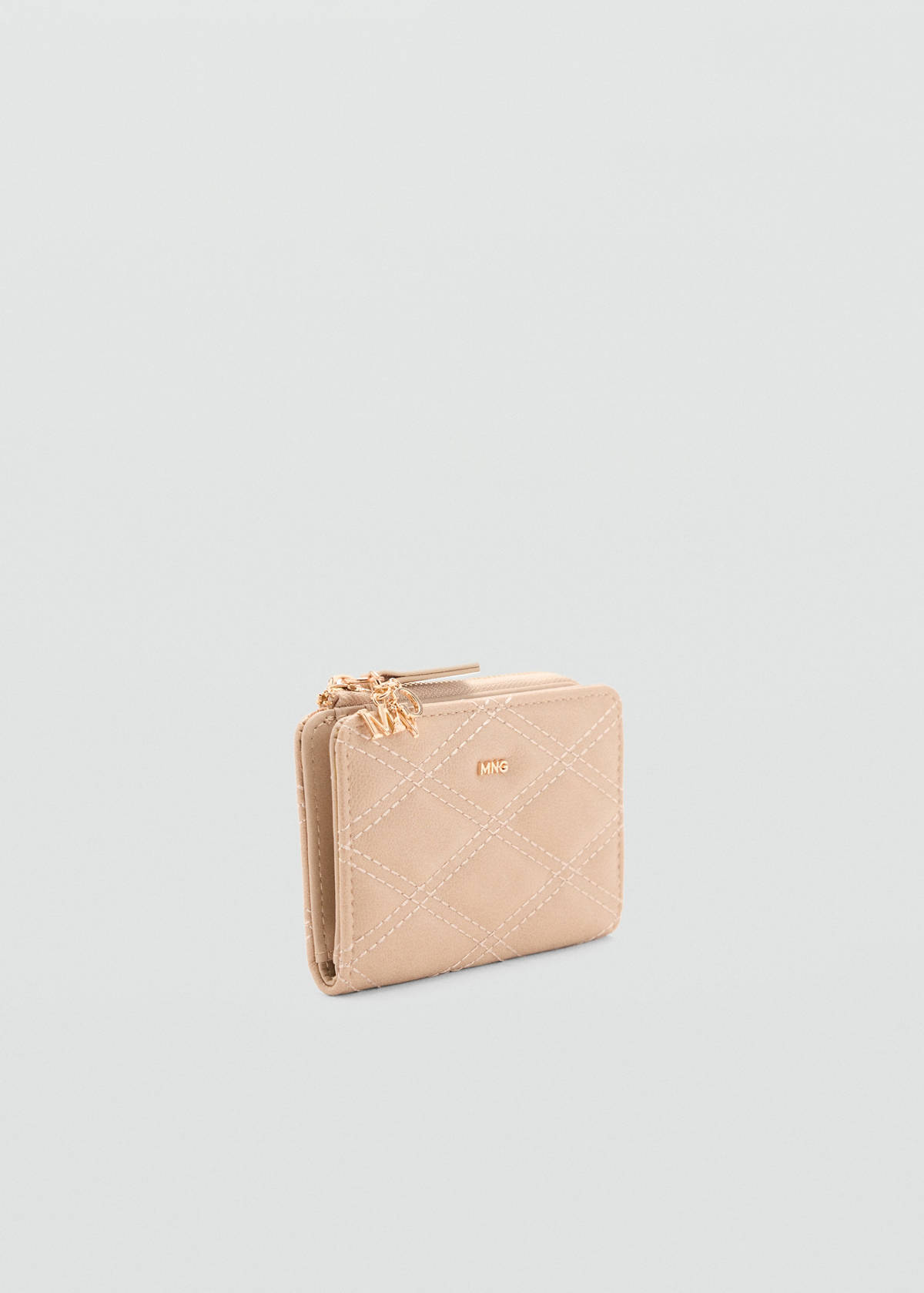 Leather-effect quilted wallet — Beige