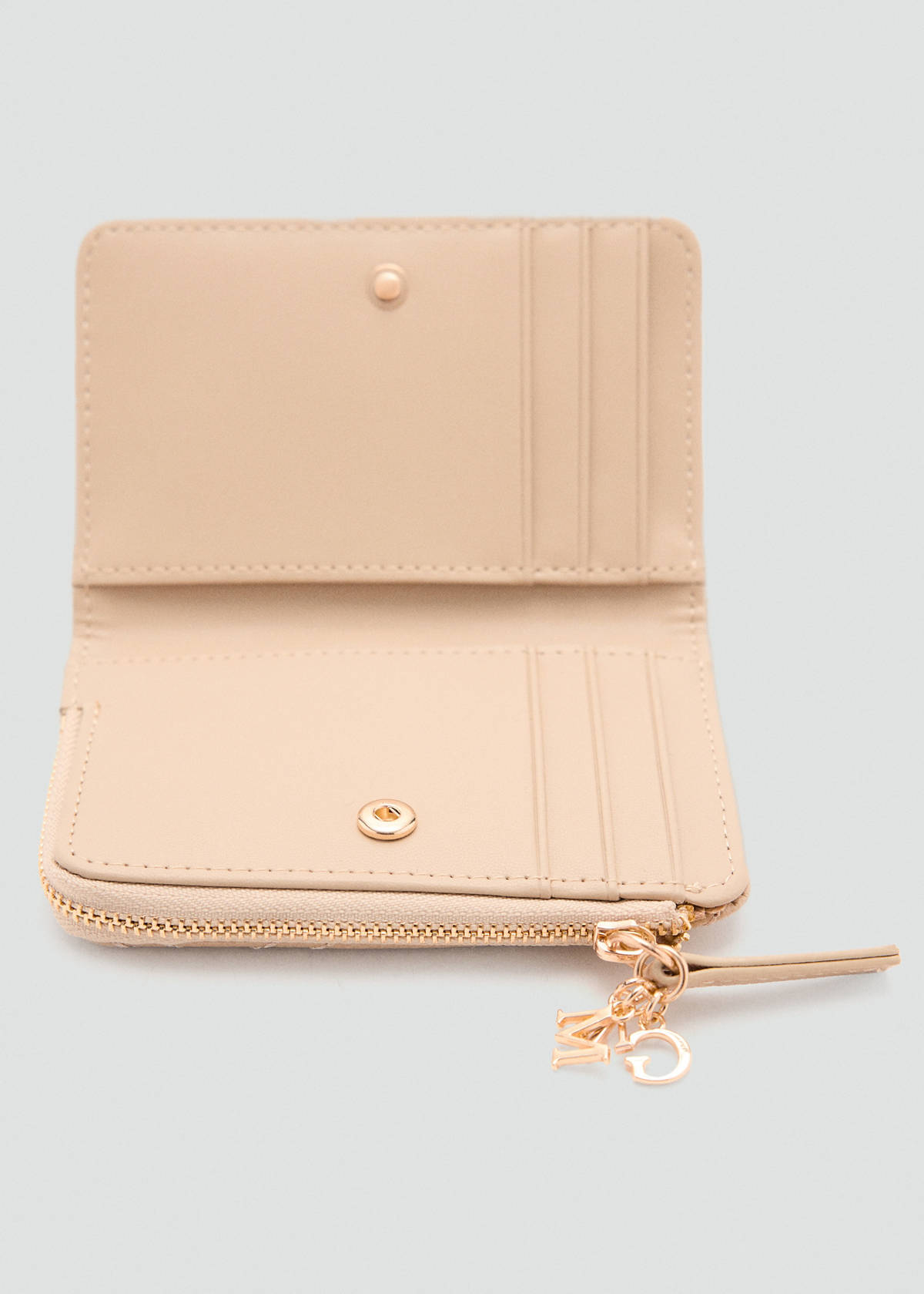 Leather-effect quilted wallet — Beige