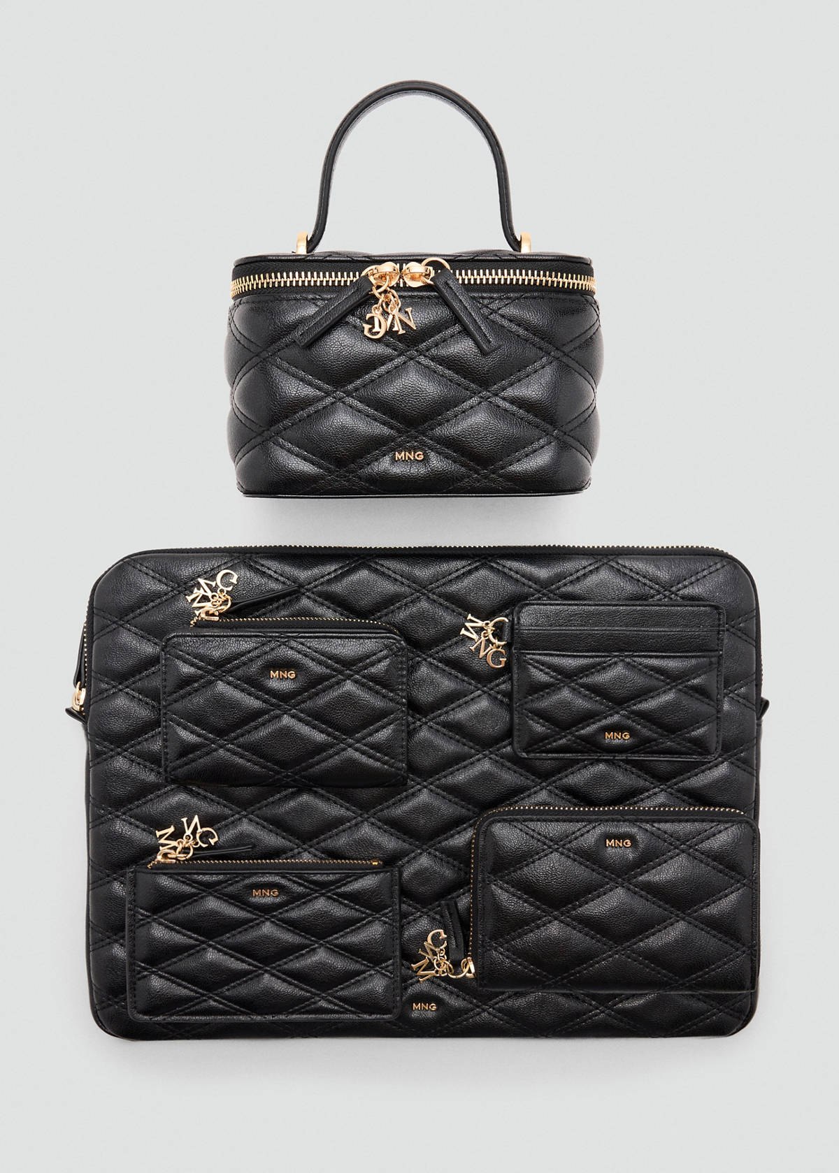 Leather-effect quilted wallet — Black