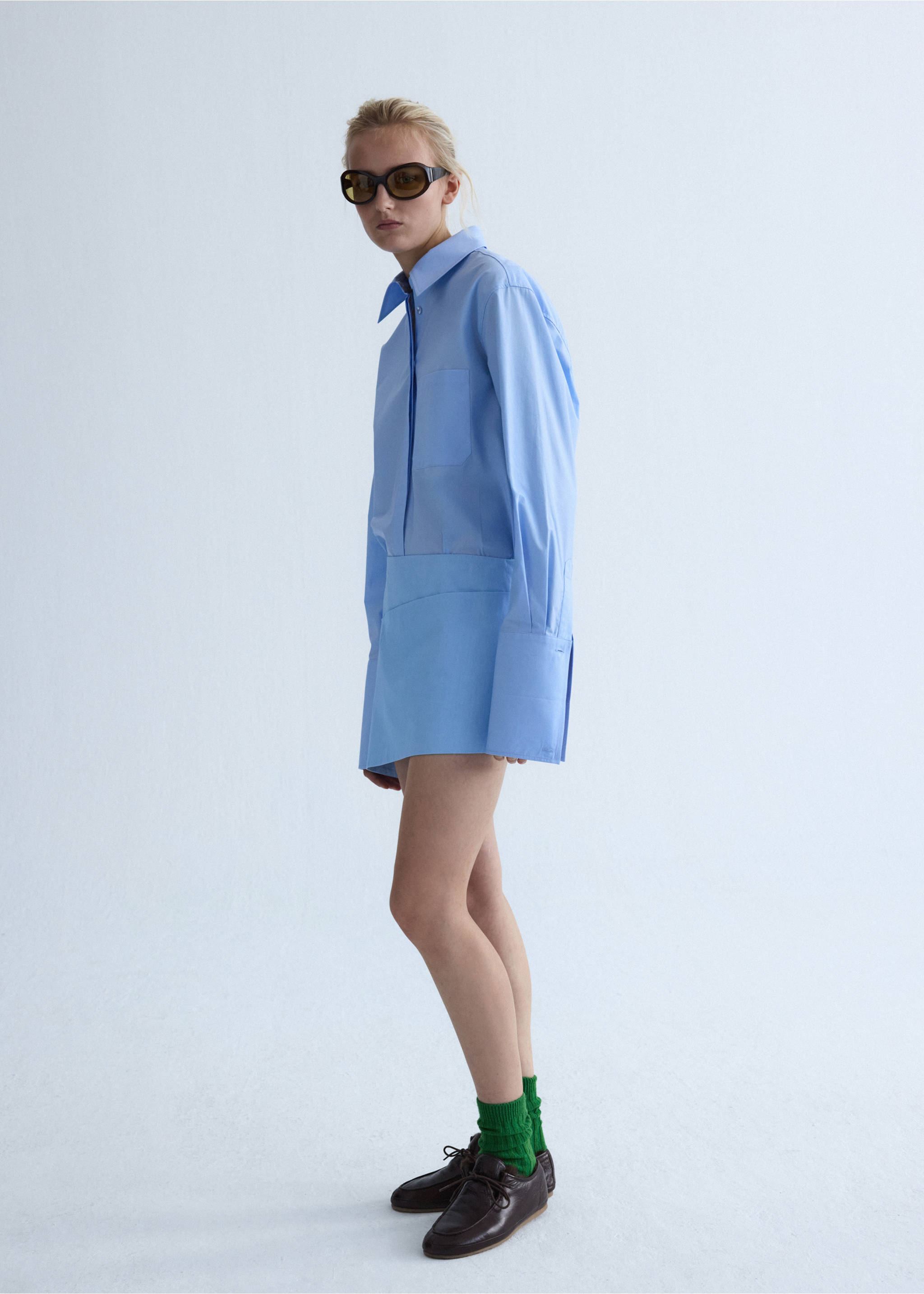 Straight poplin shirt - General plane, Sky Blue. Ref: 37046367-00.