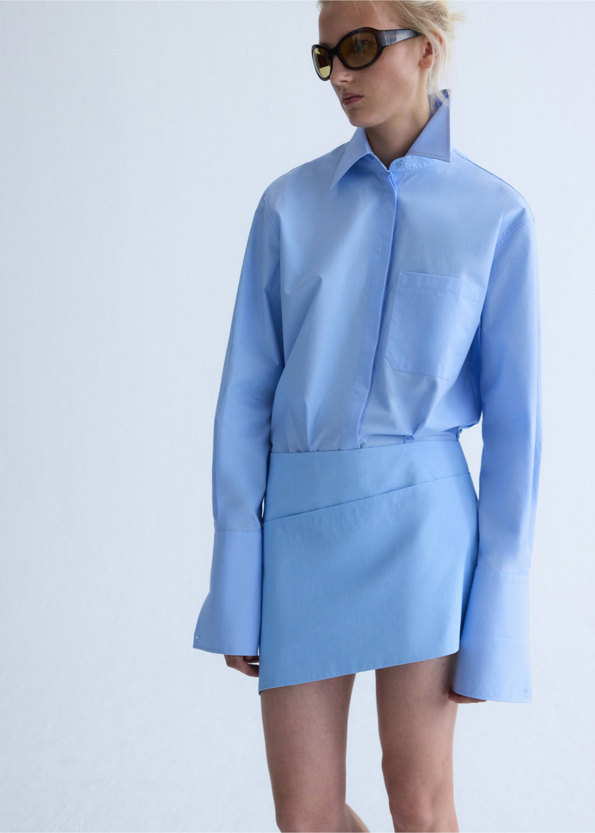 Straight poplin shirt - Medium plane, Sky Blue. Ref: 37046367-00.