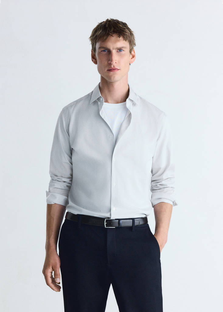 Slim fit striped shirt in comfort stretch non-iron — White