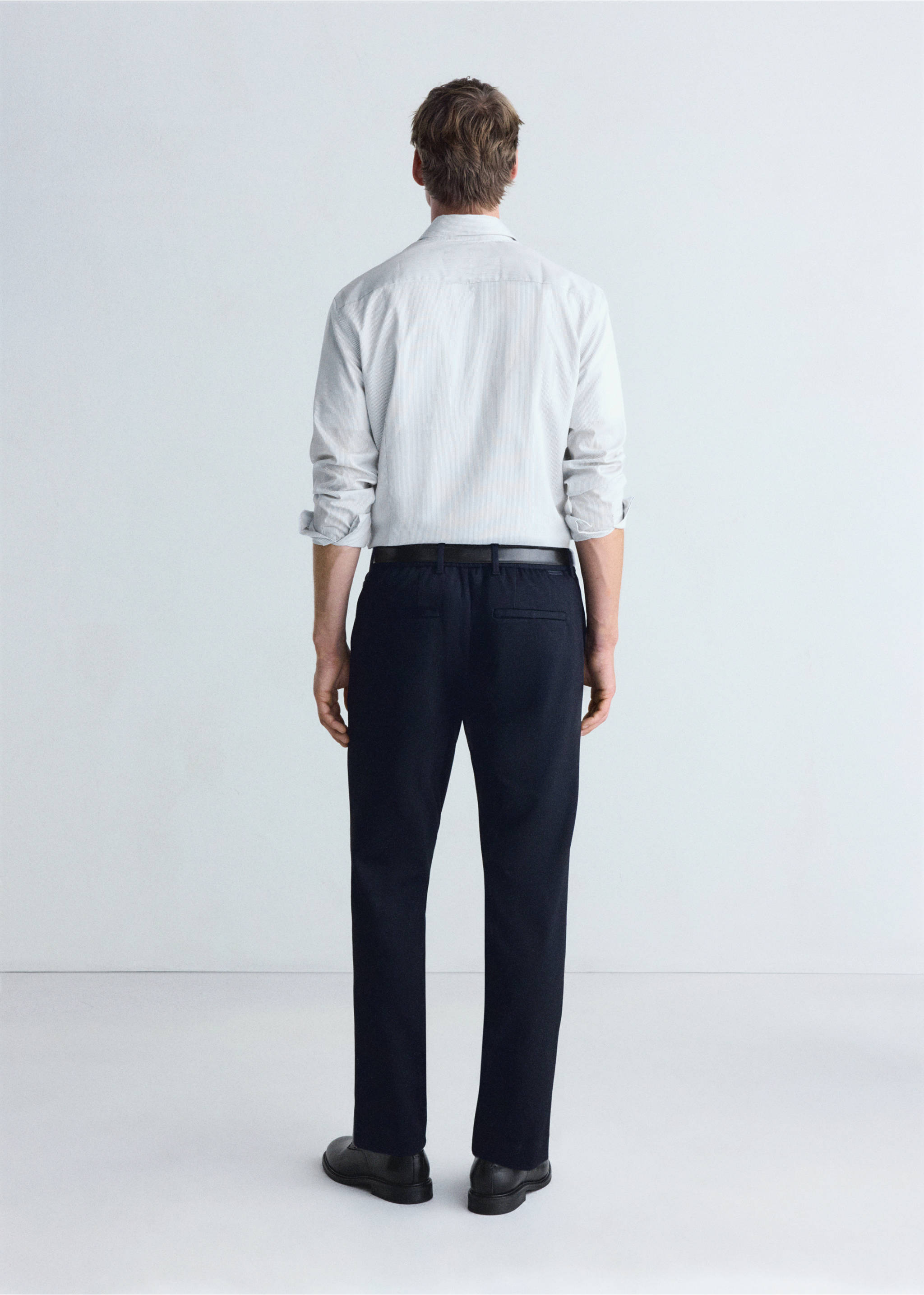 Хлопковая рубашка slim fit в полоску - Обратная сторона изделия, Белый. Ref: 37046726-00.