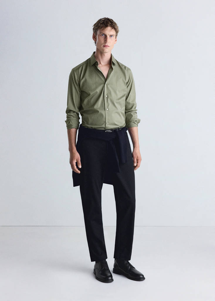 Slim fit striped shirt in comfort stretch non-iron — Khaki