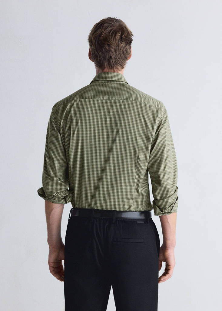 Slim fit striped shirt in comfort stretch non-iron — Khaki