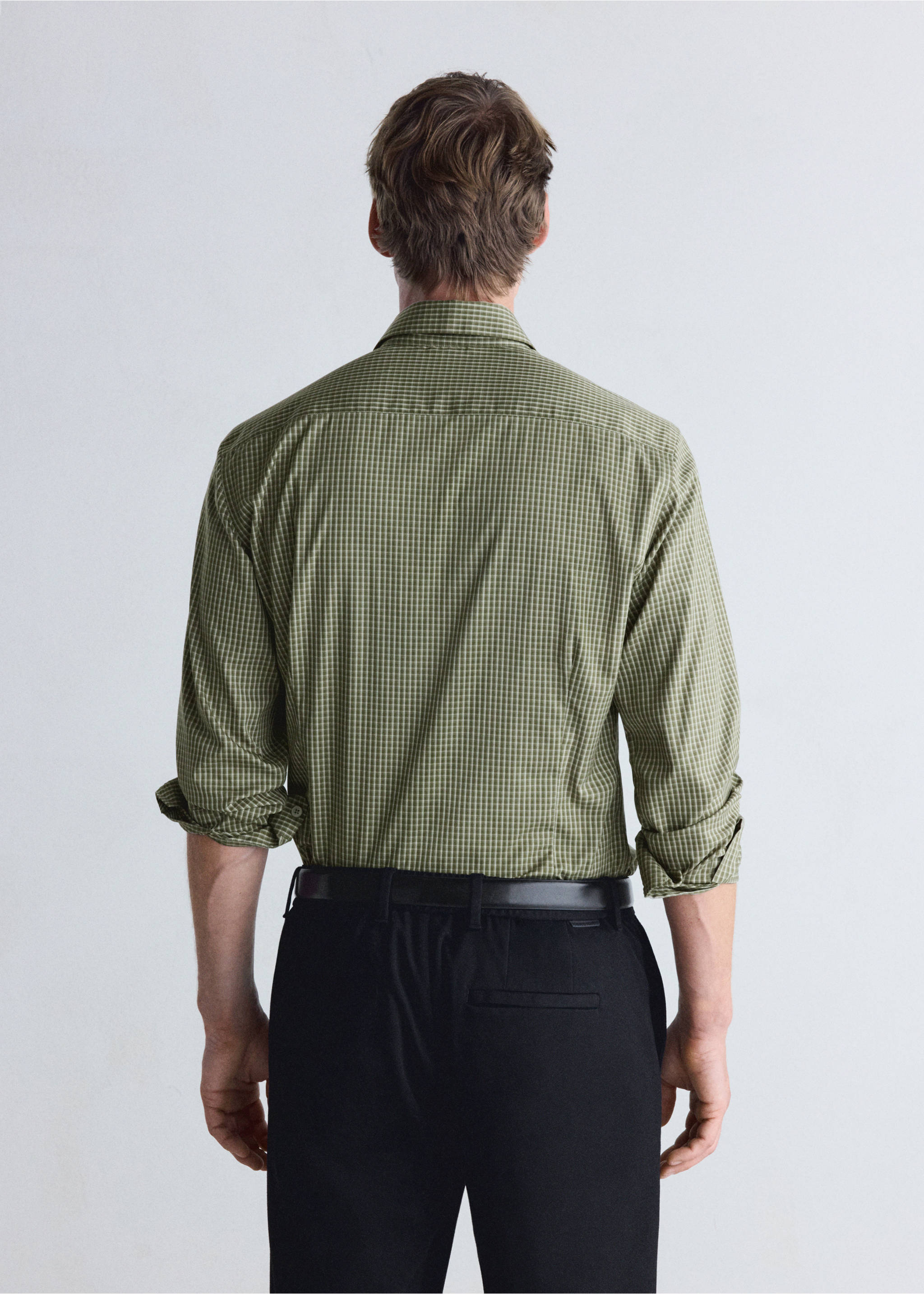 Slim fit striped cotton shirt - Reverse of the article, Khaki. Ref: 37046726-00.