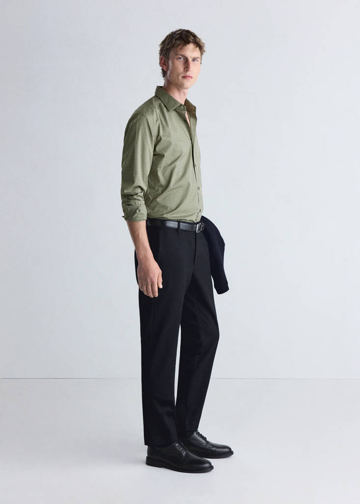 Slim fit striped shirt in comfort stretch non-iron — Khaki