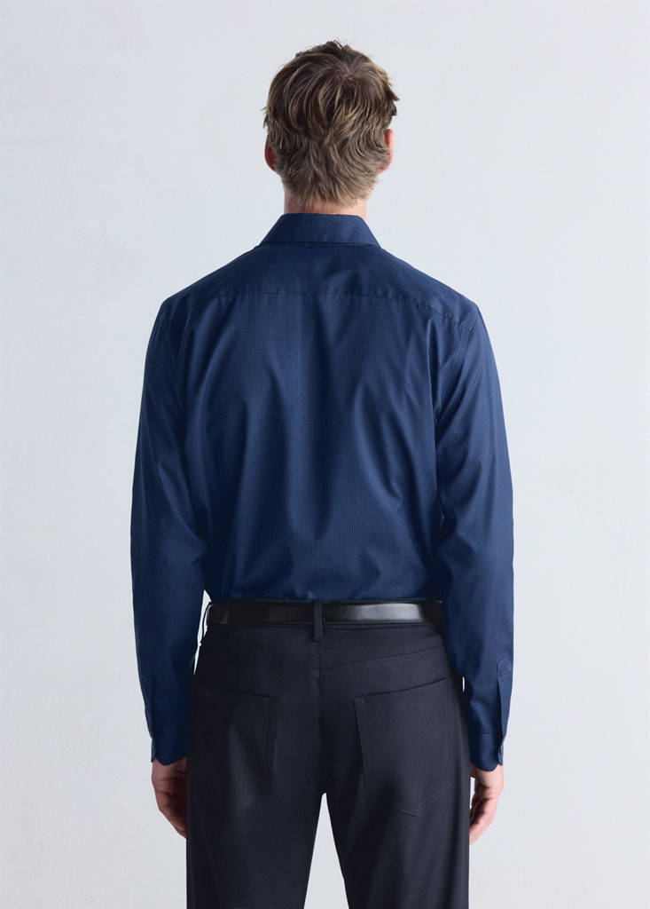 Slim fit striped shirt in comfort stretch non-iron — Ink Blue