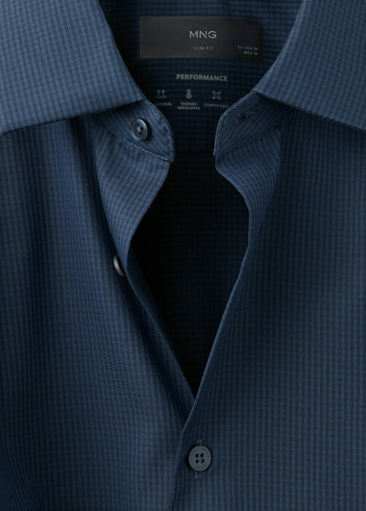 Slim fit striped shirt in comfort stretch non-iron — Ink Blue