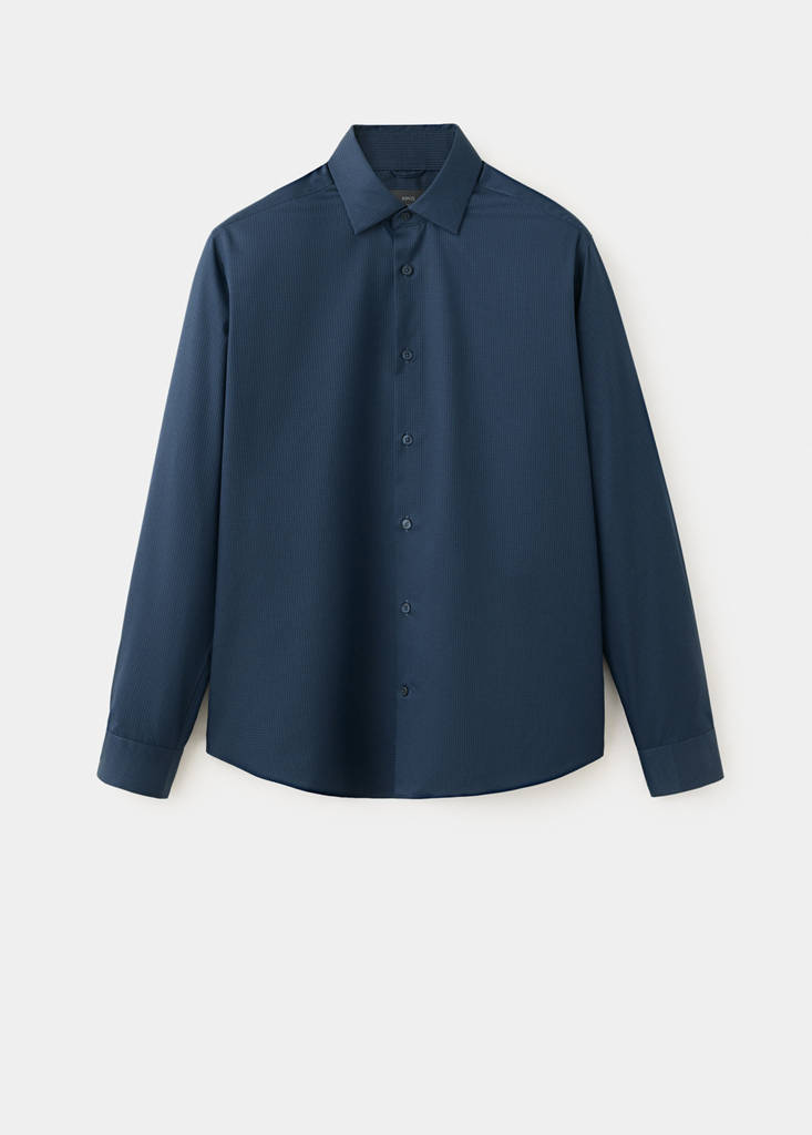 Slim fit striped shirt in comfort stretch non-iron — Ink Blue