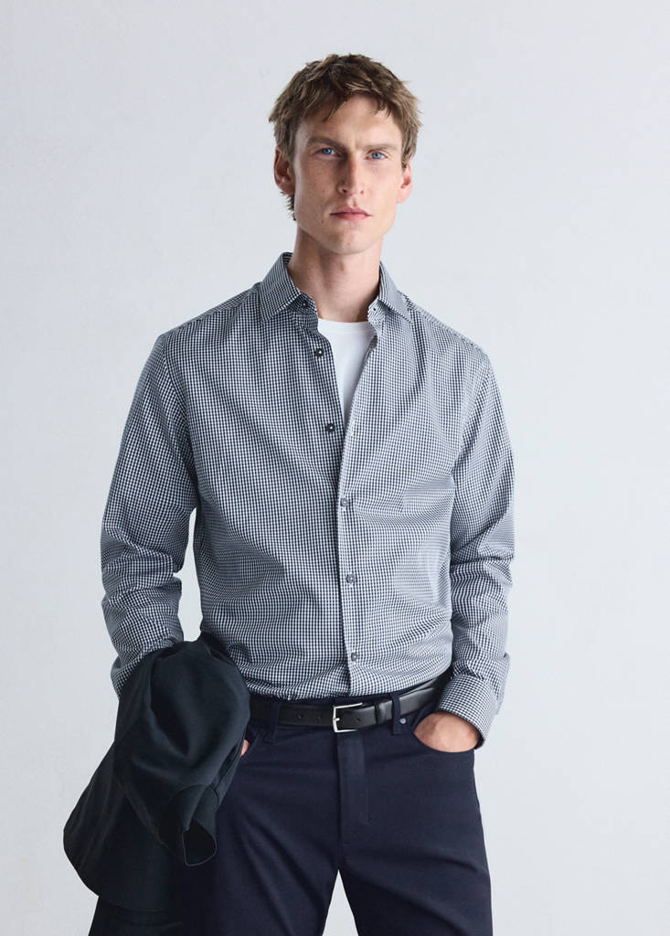 Slim fit striped shirt in comfort stretch non-iron — Night Blue