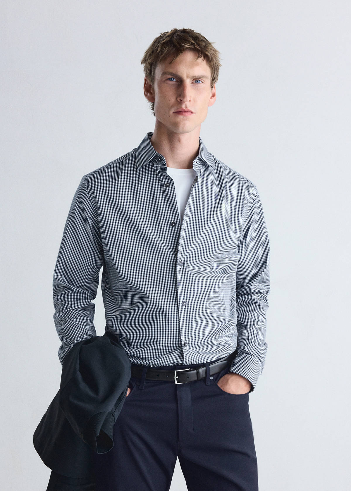 Slim fit comfort stretch non-iron shirt — Night Blue