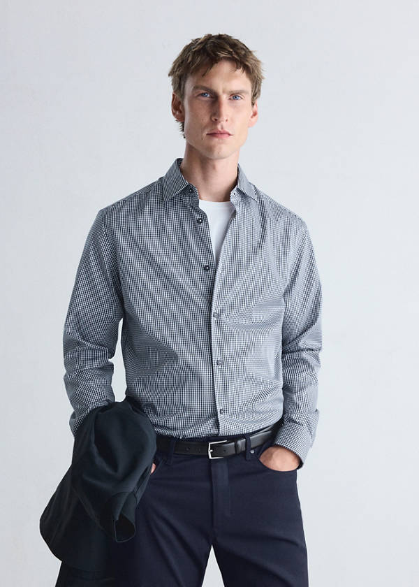 Slim fit comfort stretch non-iron shirt — Night Blue
