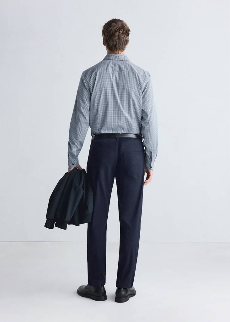 Slim fit striped shirt in comfort stretch non-iron — Night Blue