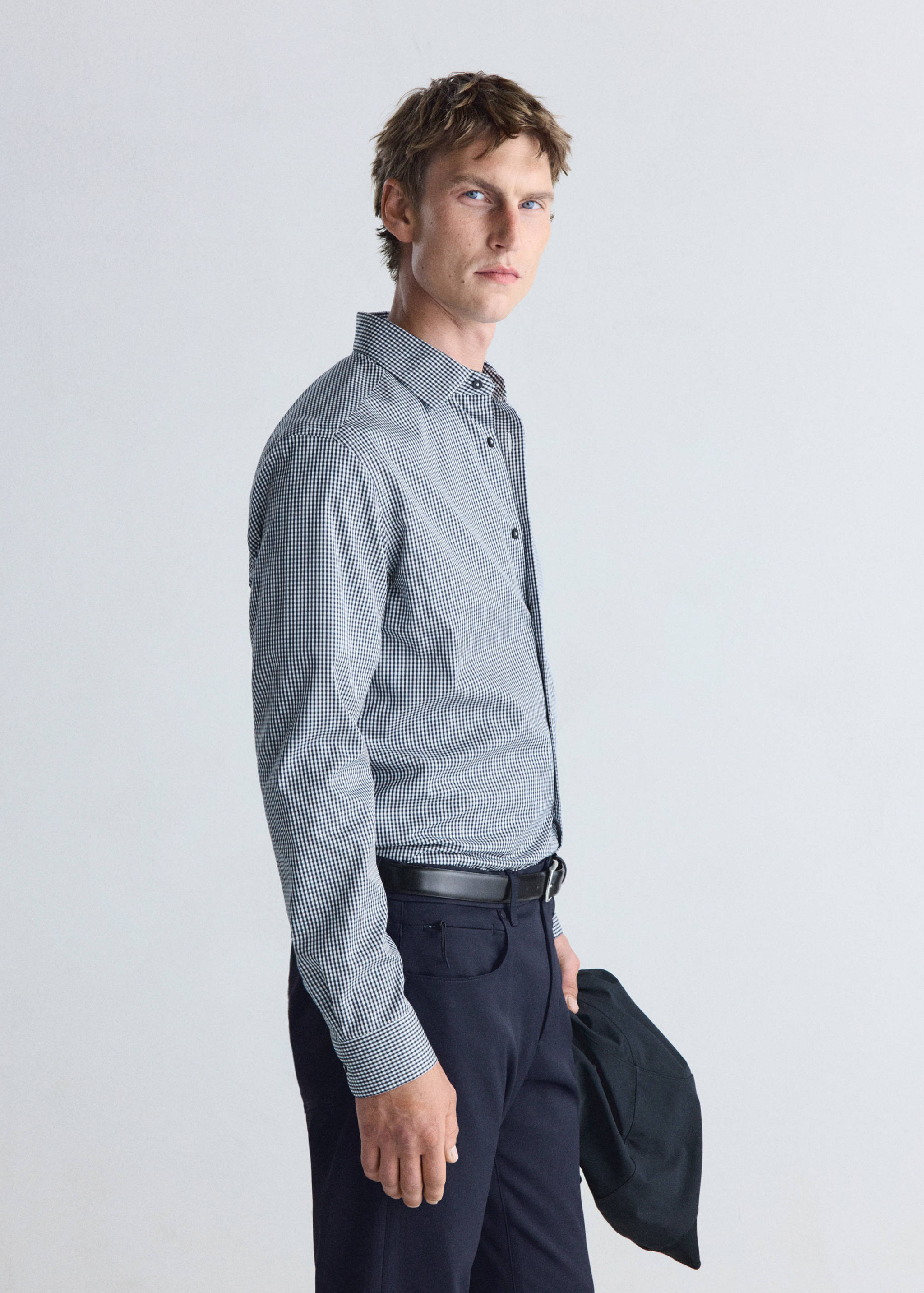 Хлопковая рубашка slim fit в полоску - Деталь изделия 2