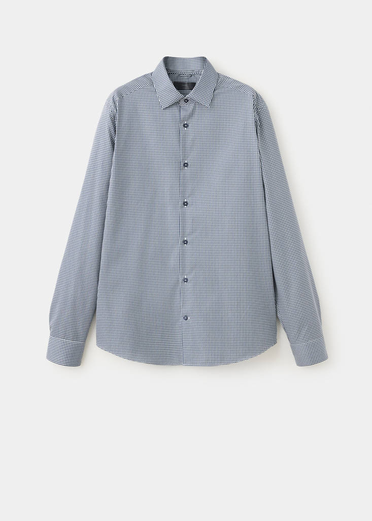 Slim fit striped shirt in comfort stretch non-iron — Night Blue