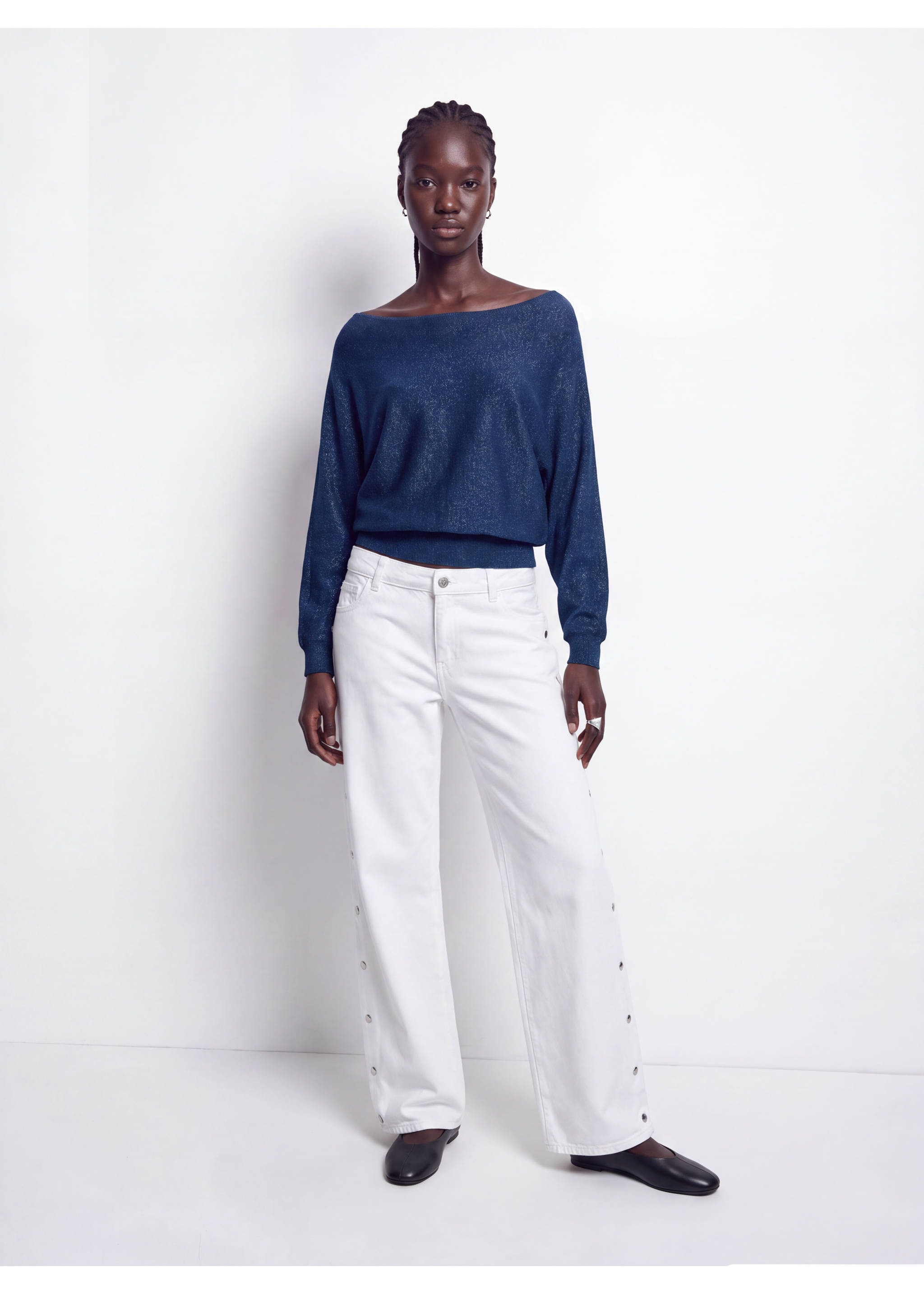 Boat neck lurex sweater - General plane, Petrol Blue. Ref: 37046735-00.