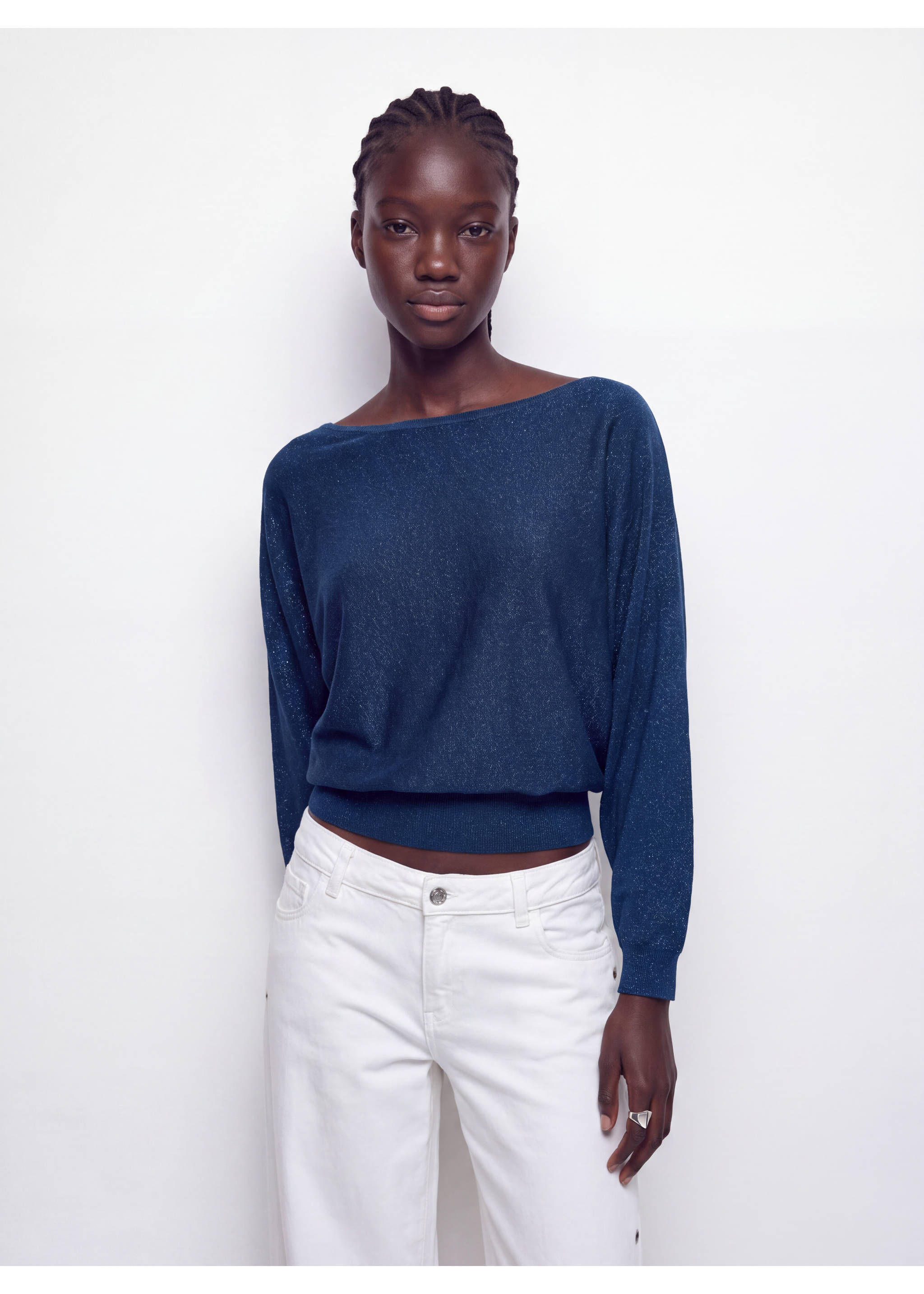 Boat neck lurex sweater - Medium plane, Petrol Blue. Ref: 37046735-00.
