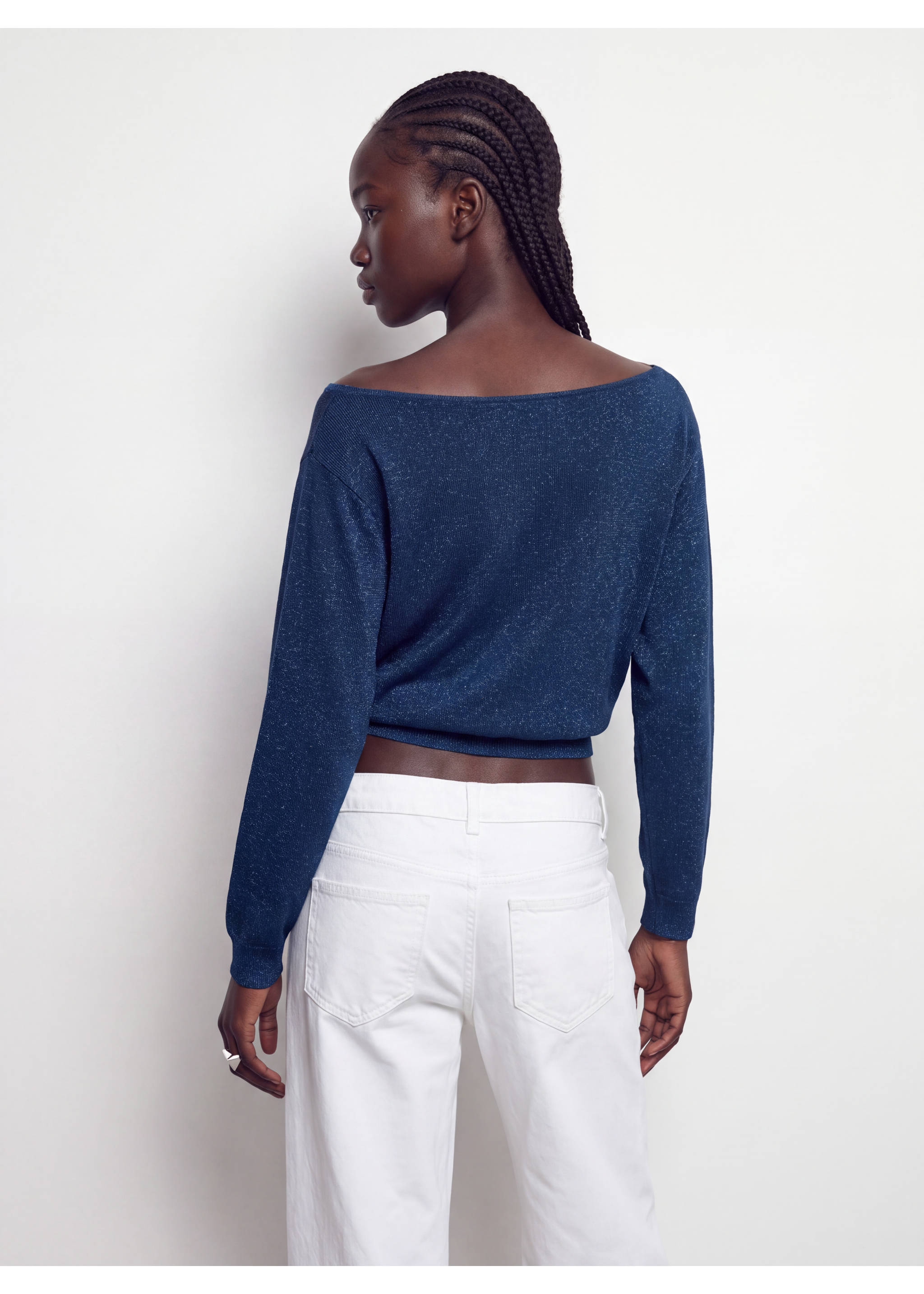 Boat neck lurex sweater - Reverse of the article, Petrol Blue. Ref: 37046735-00.