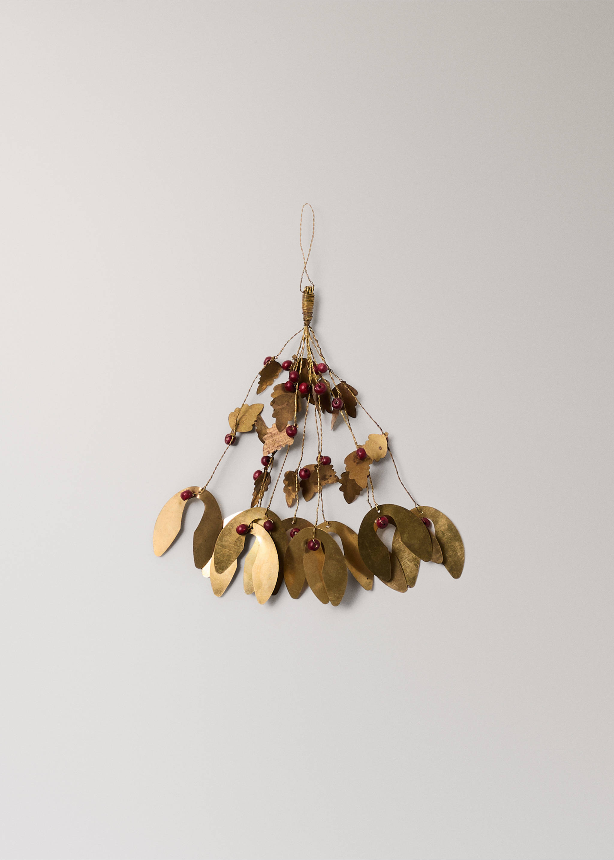 Decorative golden metallic hanging mistletoe ornament with red berries., Gold. Ref: 37046736-00.
