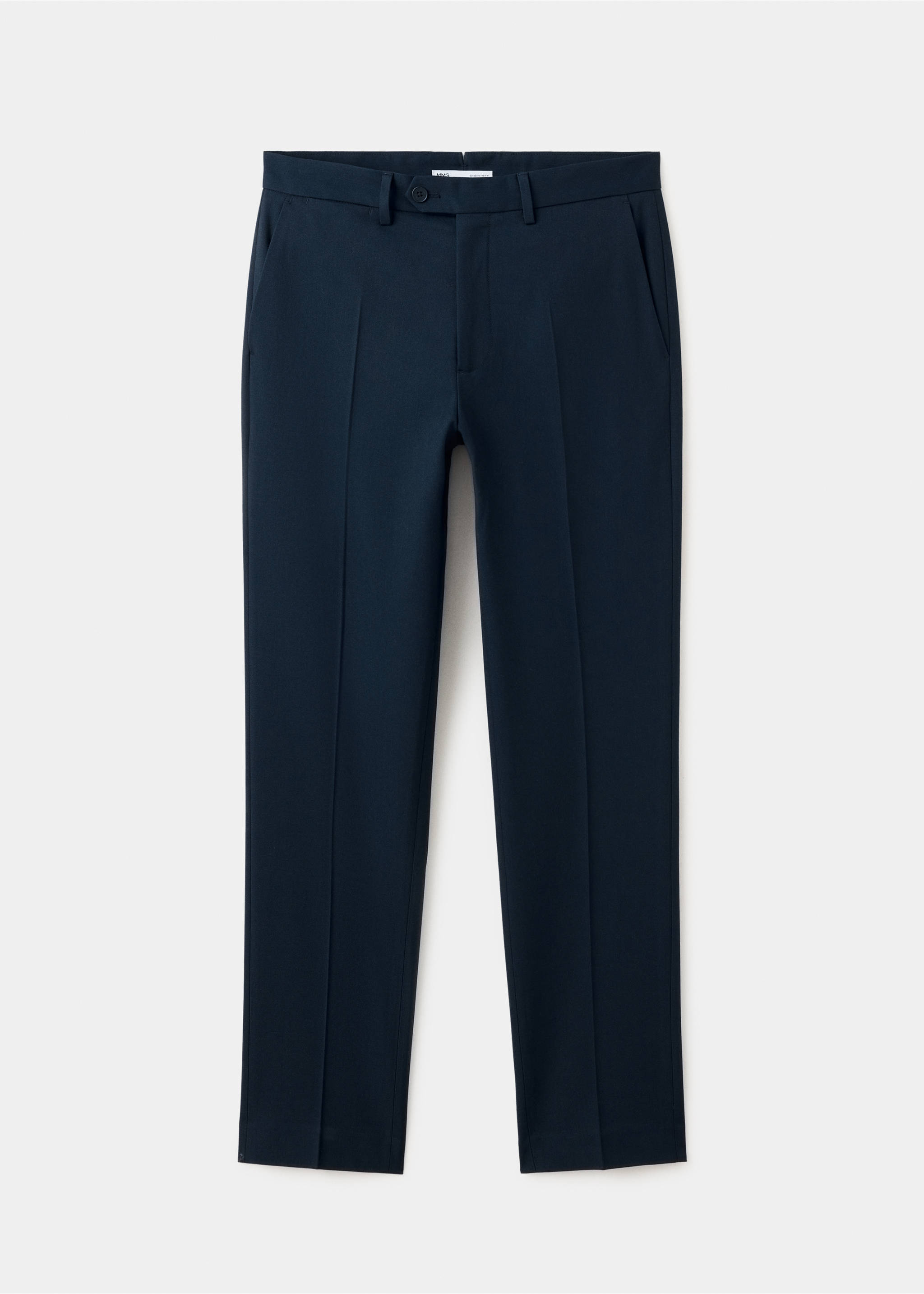 Navy blue teen trousers with a waistband, belt loops, and pressed leg creases., Navy. Ref: 37046737-00.